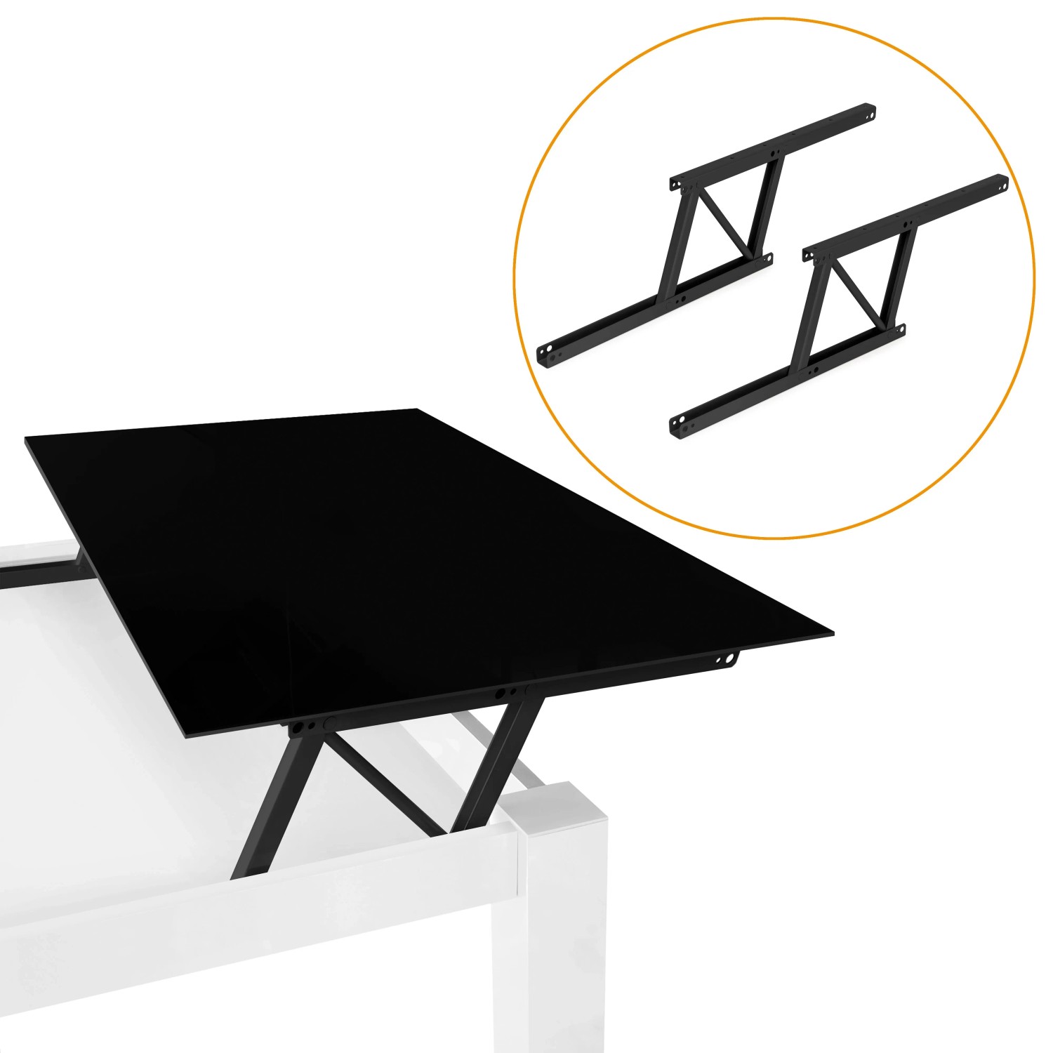 Emuca Satz Couchtisch Hebemechanismus-Set Ermöglicht das Anheben des Tisches um 135 mm Stahl Schwarz Lackiert_4