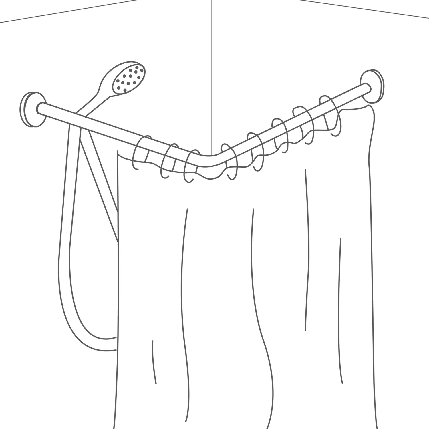 Weiße MSV Eck-Duschstange 80x80 cm mit Duschvorhangringen und Duschkopfhalterung.