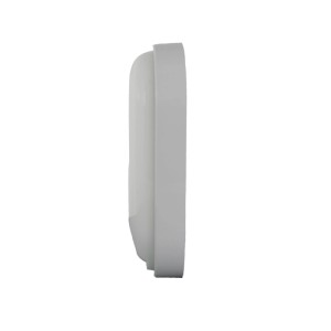 Weiße, ovale REV LED-Feuchtraumleuchte mit Bewegungsmelder, Seitenansicht. Für Wand & Decke.