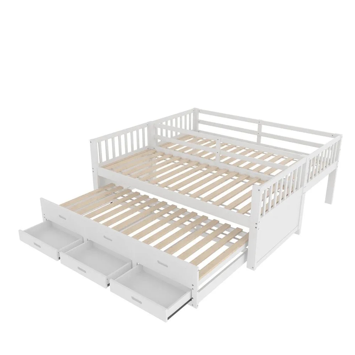 KOMHTOM Etagenbett 90 x 200 Cm  Kinderbett Mit Leiter  Ausziehbett Und 3 Schubladen  Ohne Matratze  Kiefernholz Und Mdf  Weiß