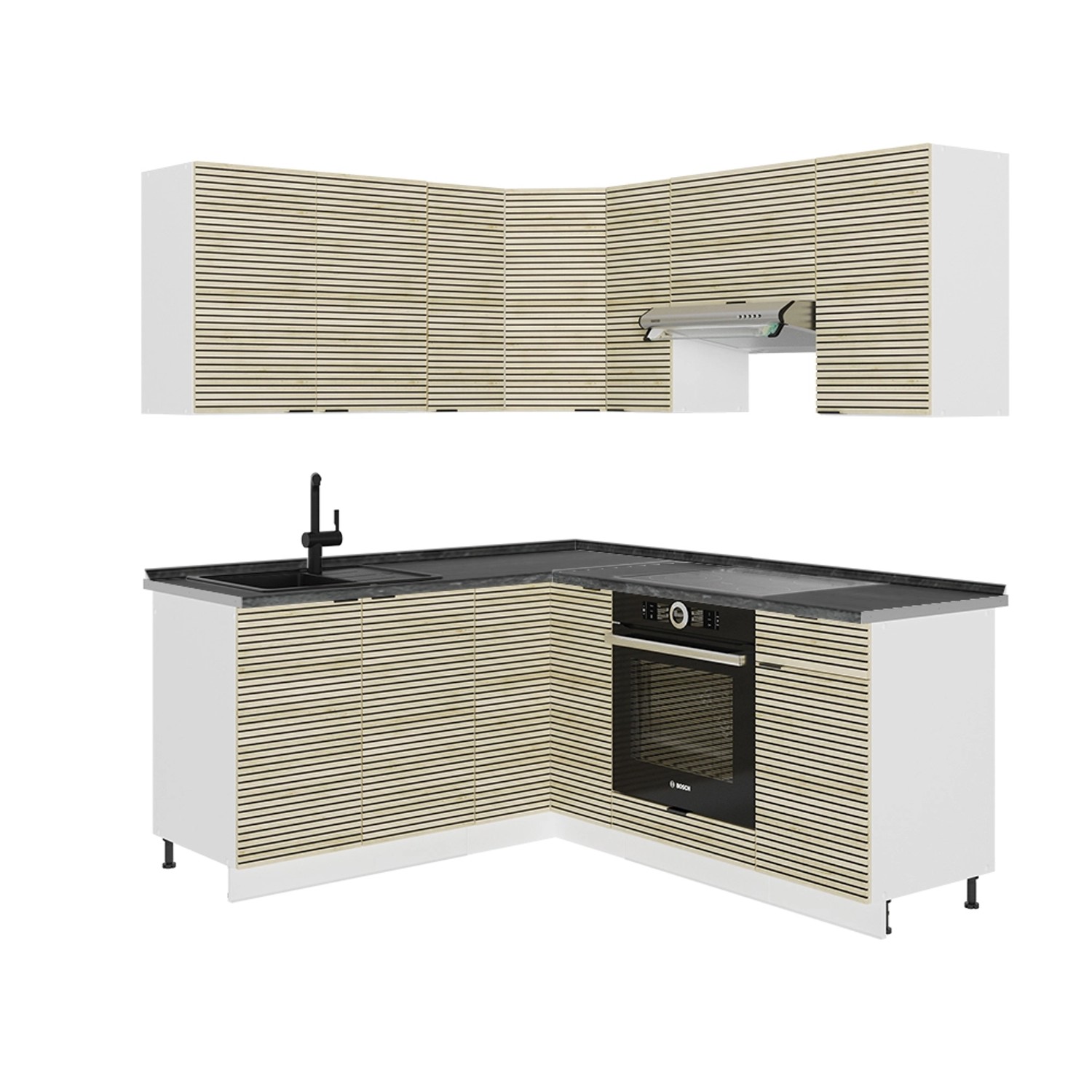 Vicco Fame-Line Eckküche Eiche Paneel/Weiß 160 x 190 cm AP Anthrazit günstig online kaufen