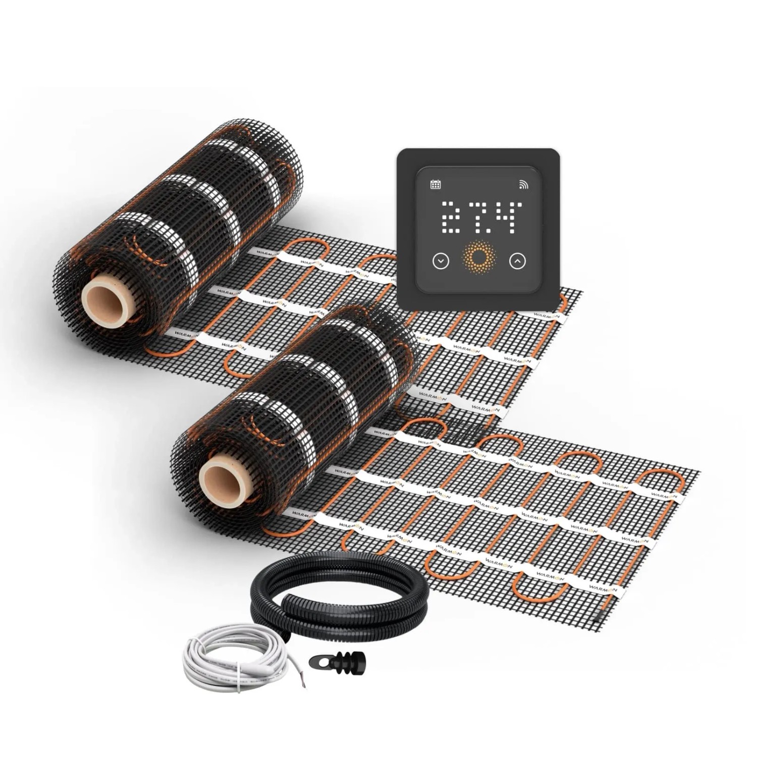 WARMON Fußbodenheizung Elektrisch 2x Matten ULTRA 200 W/m² 8+6 m² inkl. TS 500 WiFi Thermostat Schwarz