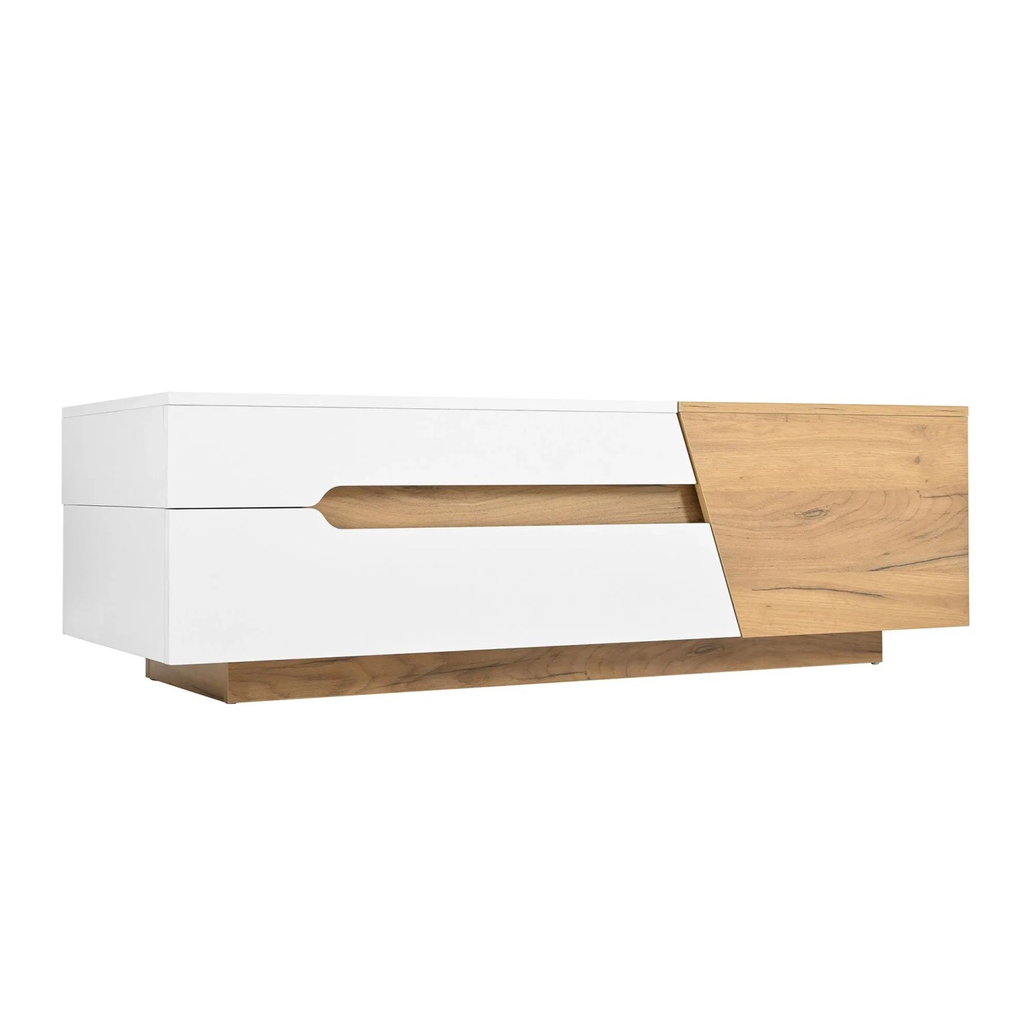 Okwish Couchtisch Ausziehbar Wohnzimmertisch Mit Schubladen 120 × 50 Cm Natur/Weiß