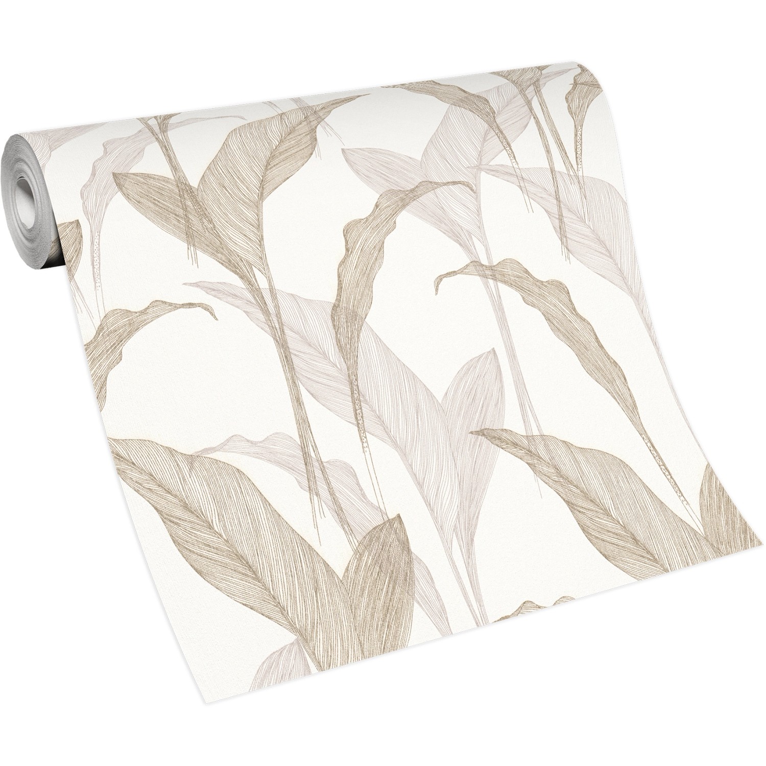 Erismann Vliestapete ELLE Decoration 2, beige mit Blätter-Motiv. Dekorative Tapete auf Rolle.
