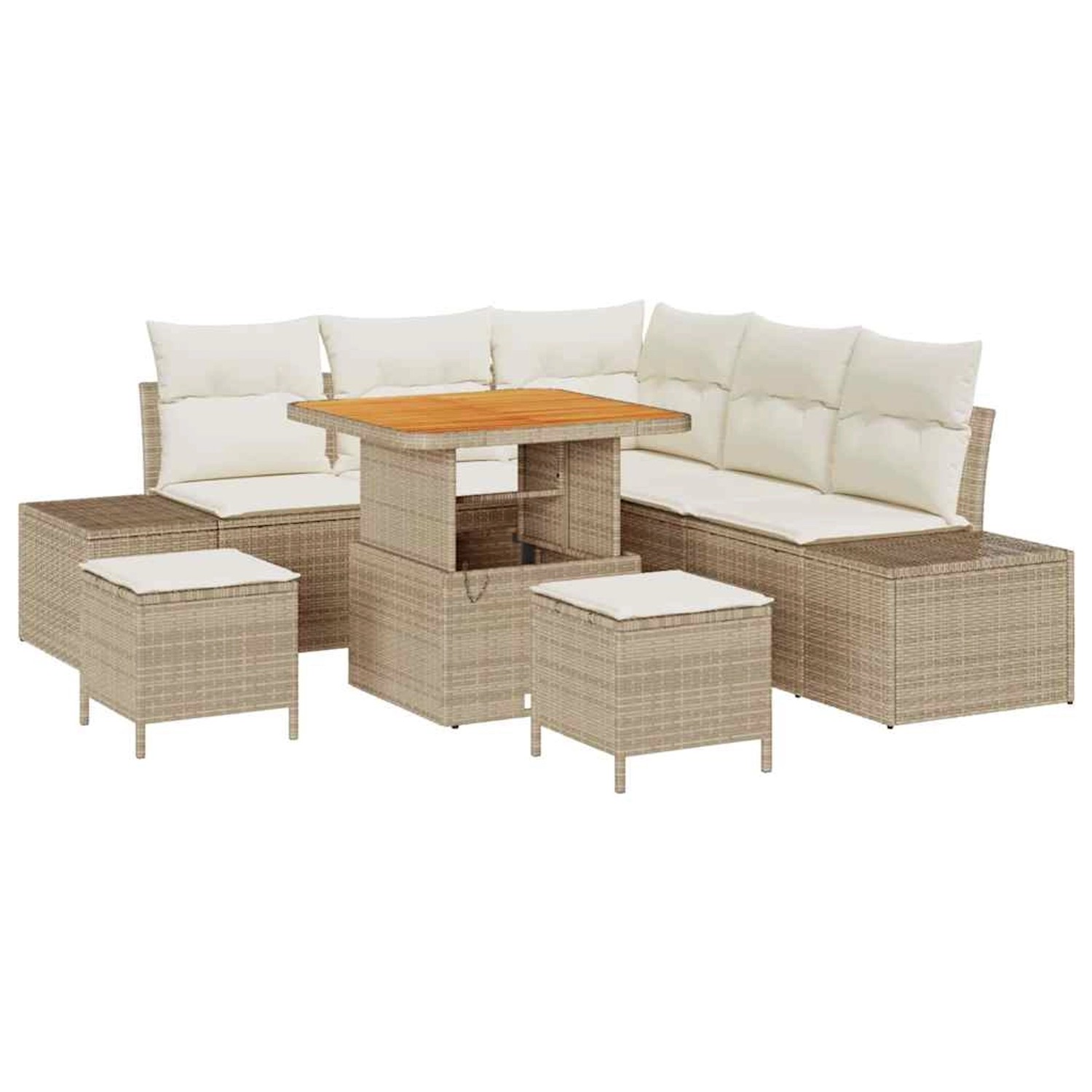 vidaXL Garten-Sofa-Set mit Speicher 8-Tlg Beige Poly Rattan 3364731 günstig online kaufen
