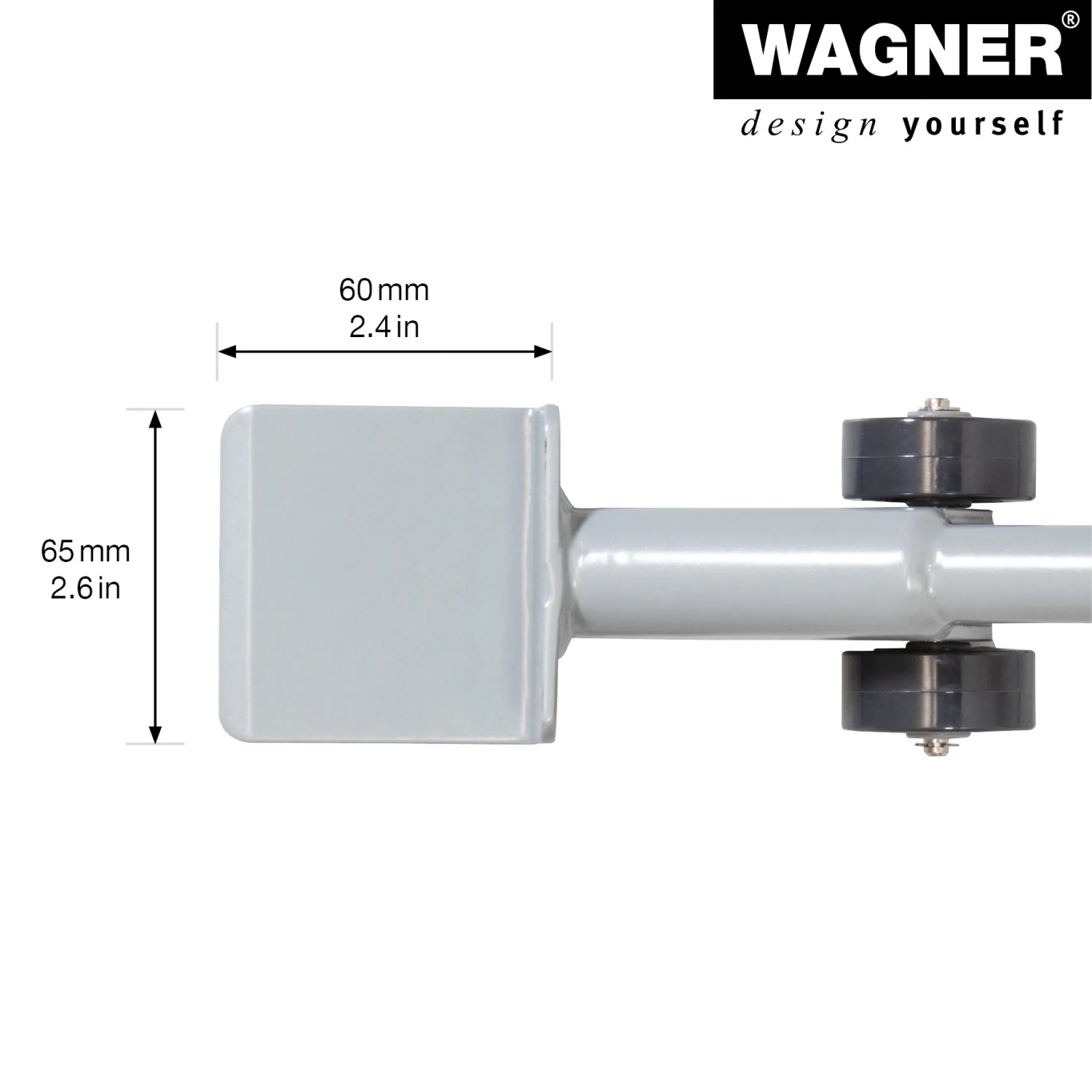 Detailaufnahme des Wagner Möbelhebers mit Hebeschaufel und Softlaufrädern.