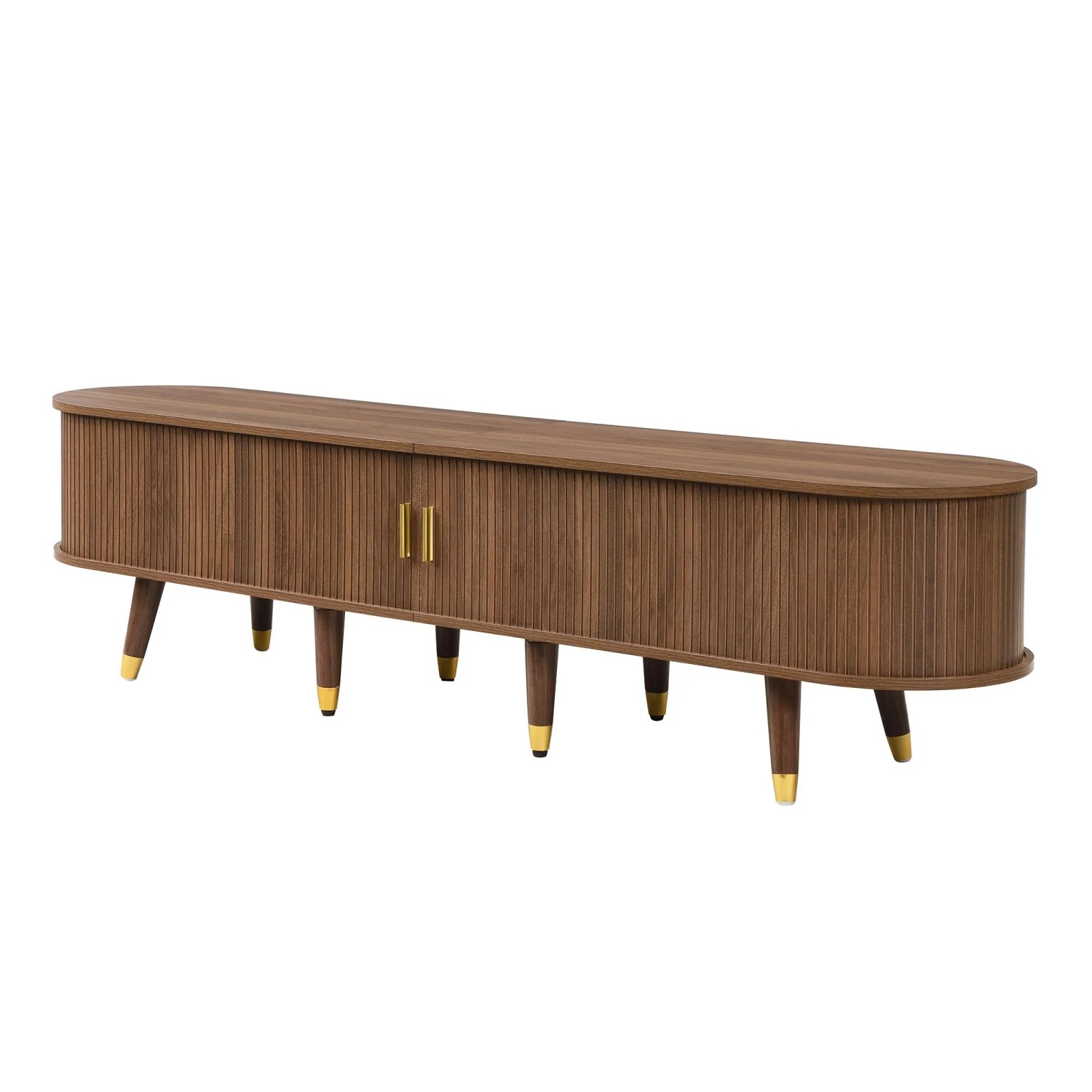 okwish TV Schrank mit Rattan Schiebetür Schubladen Fächern 175x38x45cm Braun