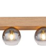 Globo Pendelleuchte Moitas, 5-flammig, schwarz matt, Rauchglas. Moderne Hängeleuchte mit Holzoptik.