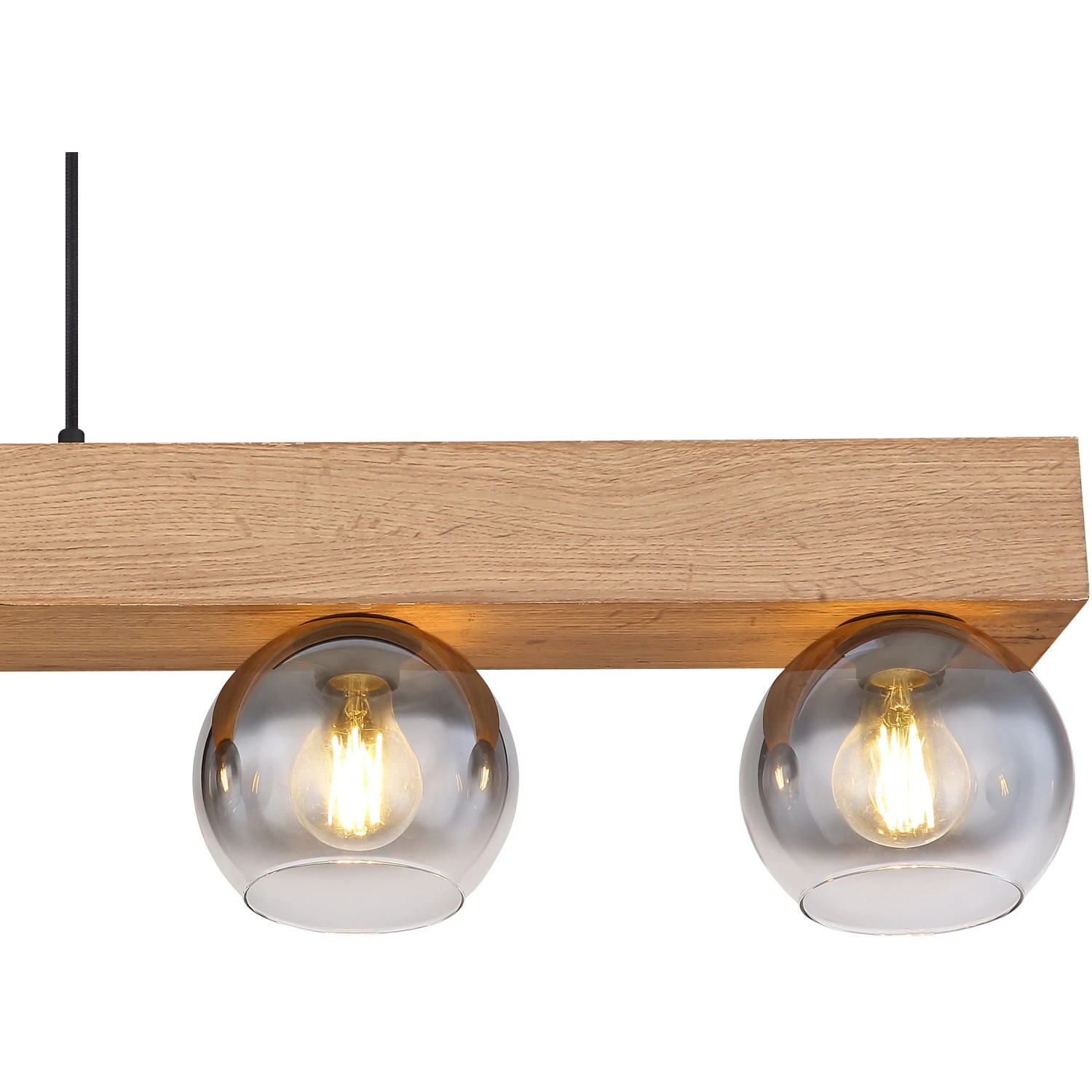 Globo Pendelleuchte Moitas, 5-flammig, schwarz matt, Rauchglas. Moderne Hängeleuchte mit Holzoptik.
