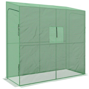 Grünes Furnicato Anlehngewächshaus 200x80x200 cm mit Tür und Fenster.