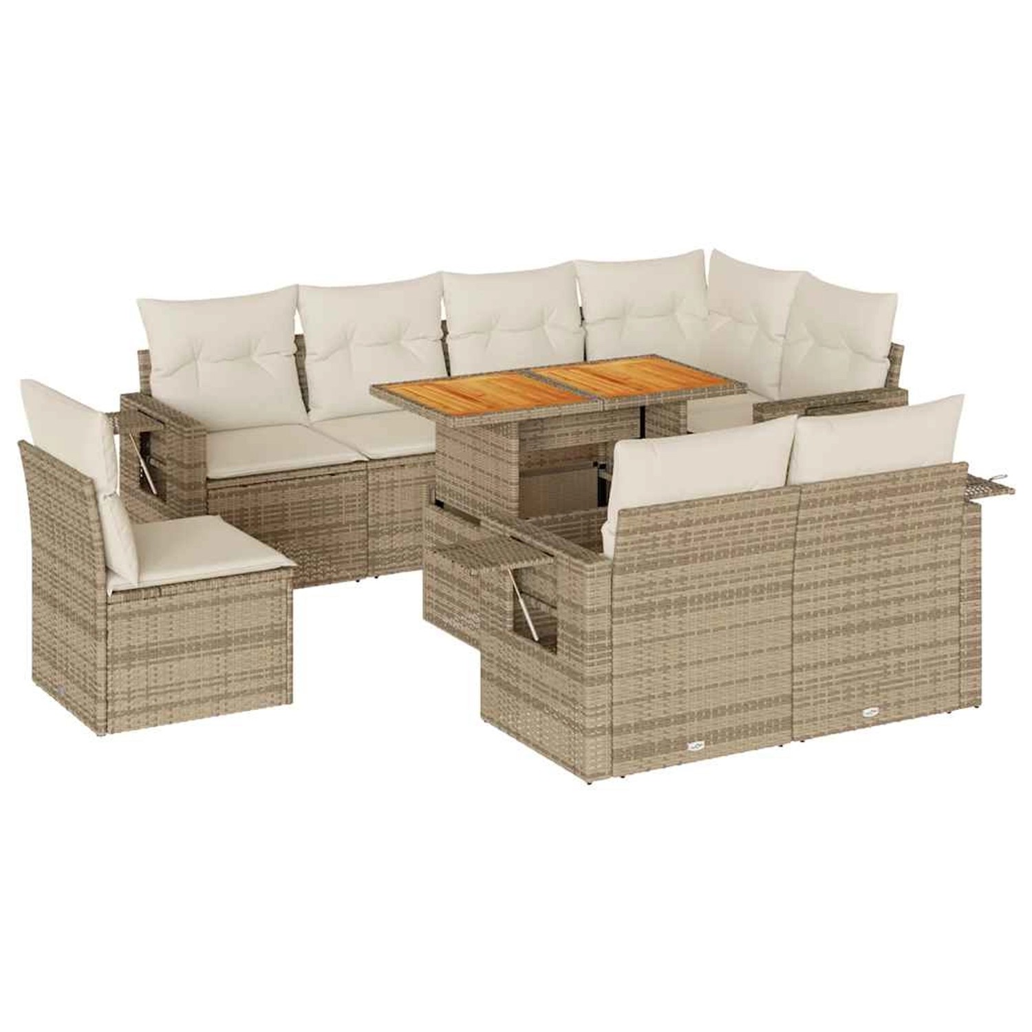 vidaXL 9-Tlg Garten-Sofagarnitur mit Kissen Beige Poly Rattan 3327166 günstig online kaufen