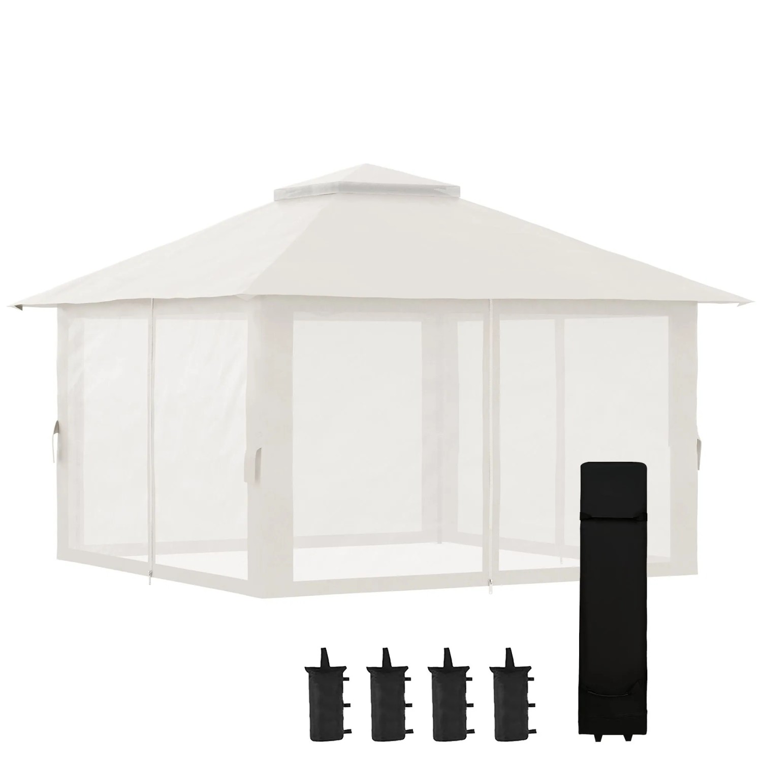 Furnicato Faltpavillon Höhenverstellbar 4 Netzwände Lüftungsdach 4x4x3 M Cremeweiß