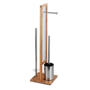 Wenko Stand WC-Garnitur Rivalta aus Bambus und Glas, mit WC-Bürste und Papierhalter.