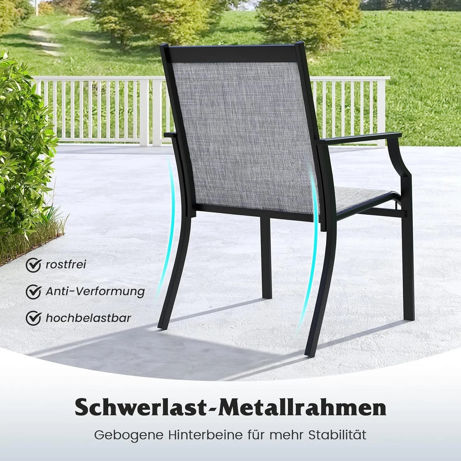 Costway 2er Set Gartenstühle Terrassenstühle Breite Sitzfläche Grau_5