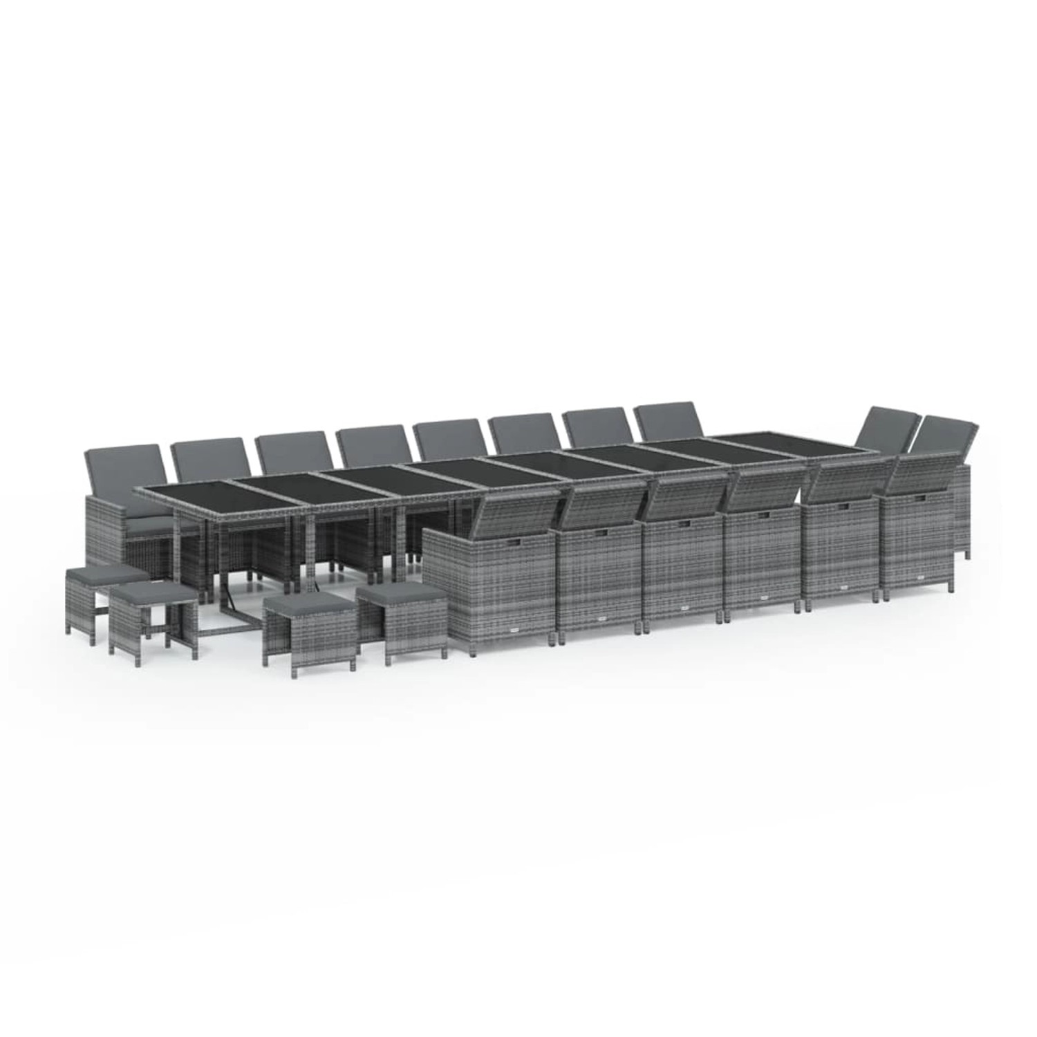 vidaXL 21-Tlg Garten-Essgruppe mit Kissen Poly Rattan Grau 3095673 günstig online kaufen