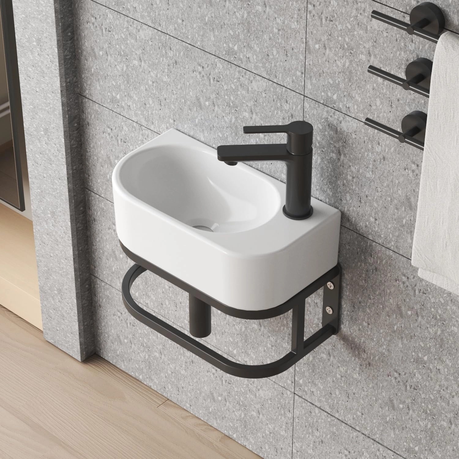 Aquabatos Handwaschbecken, kleines, weißes Aufsatzwaschbecken mit Armatur für Gäste-WC.