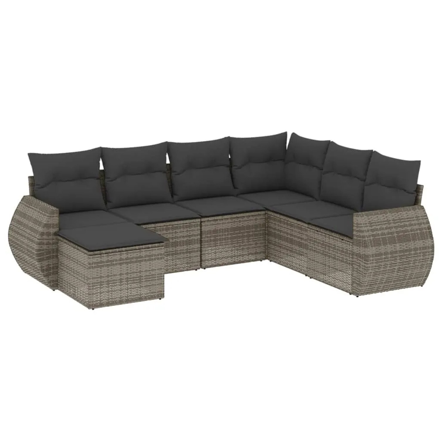 vidaXL 7-Tlg Garten-Sofagarnitur mit Kissen Grau Poly Rattan 3221699