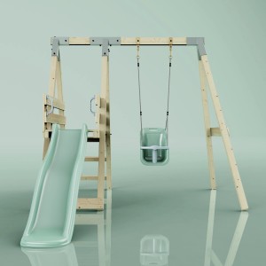 PolarPlay Schaukel Rotfuchs in Mintgrün mit Babyschaukel und Rutsche für Spiel & Spaß im Garten.