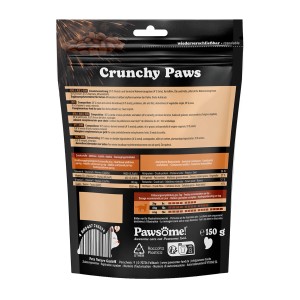 Pawsome Crunchy Paws Ente, 150g Katzenleckerli im wiederverschließbaren Beutel.