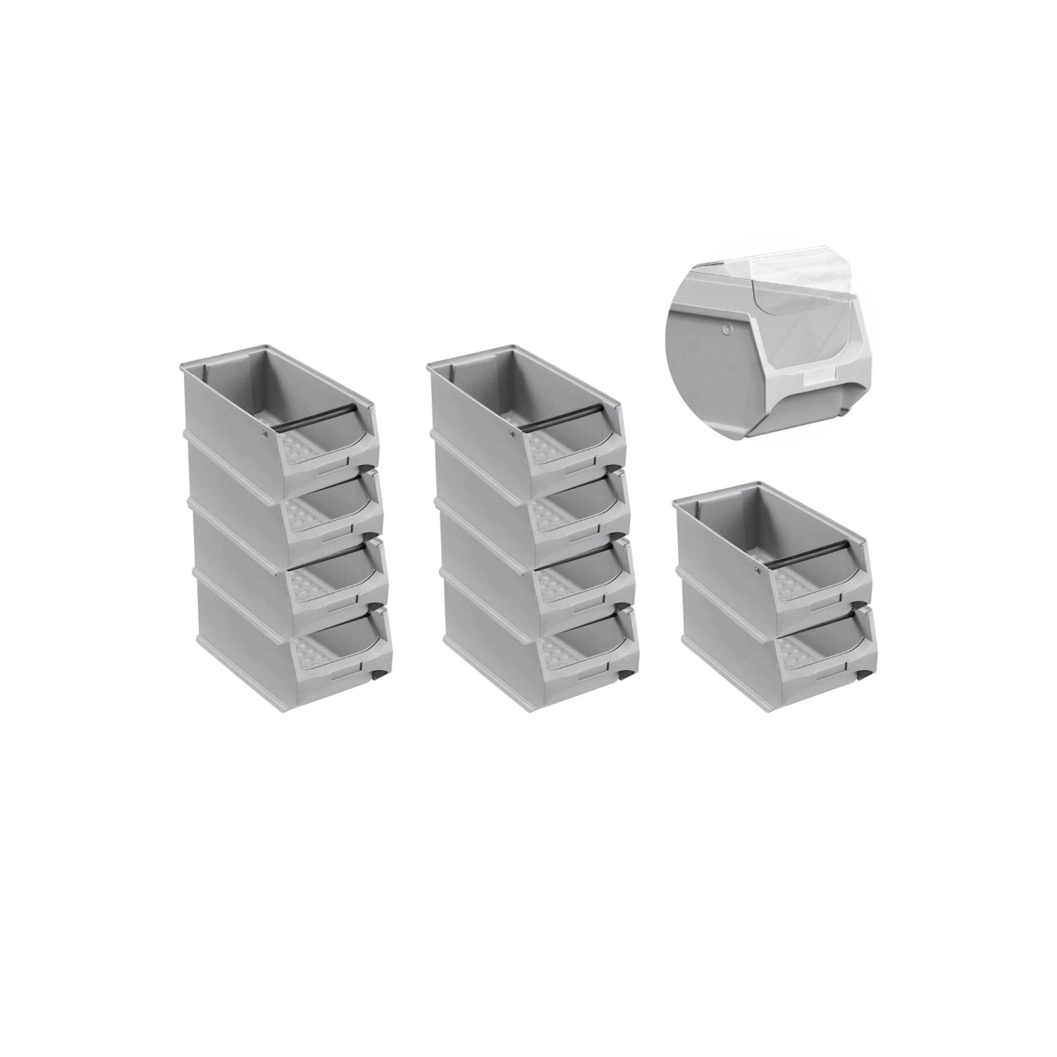 SparSet 10 x Graue Sichtlagerbox 4.1 Mit Griffstange und Abdeckung HxBxT 15 x 20 x 35 cm 7,2 Liter Sichtlagerbehälter Si...