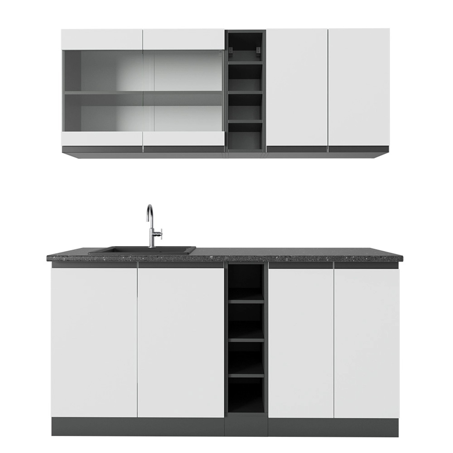 Vicco R-Line Singleküche Weiß/Anthrazit 160 cm AP Anthrazit günstig online kaufen