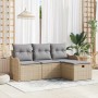 Beiges 4-tlg. vidaXL Garten-Sofa-Set aus Poly Rattan mit Kissen und Stauraum.