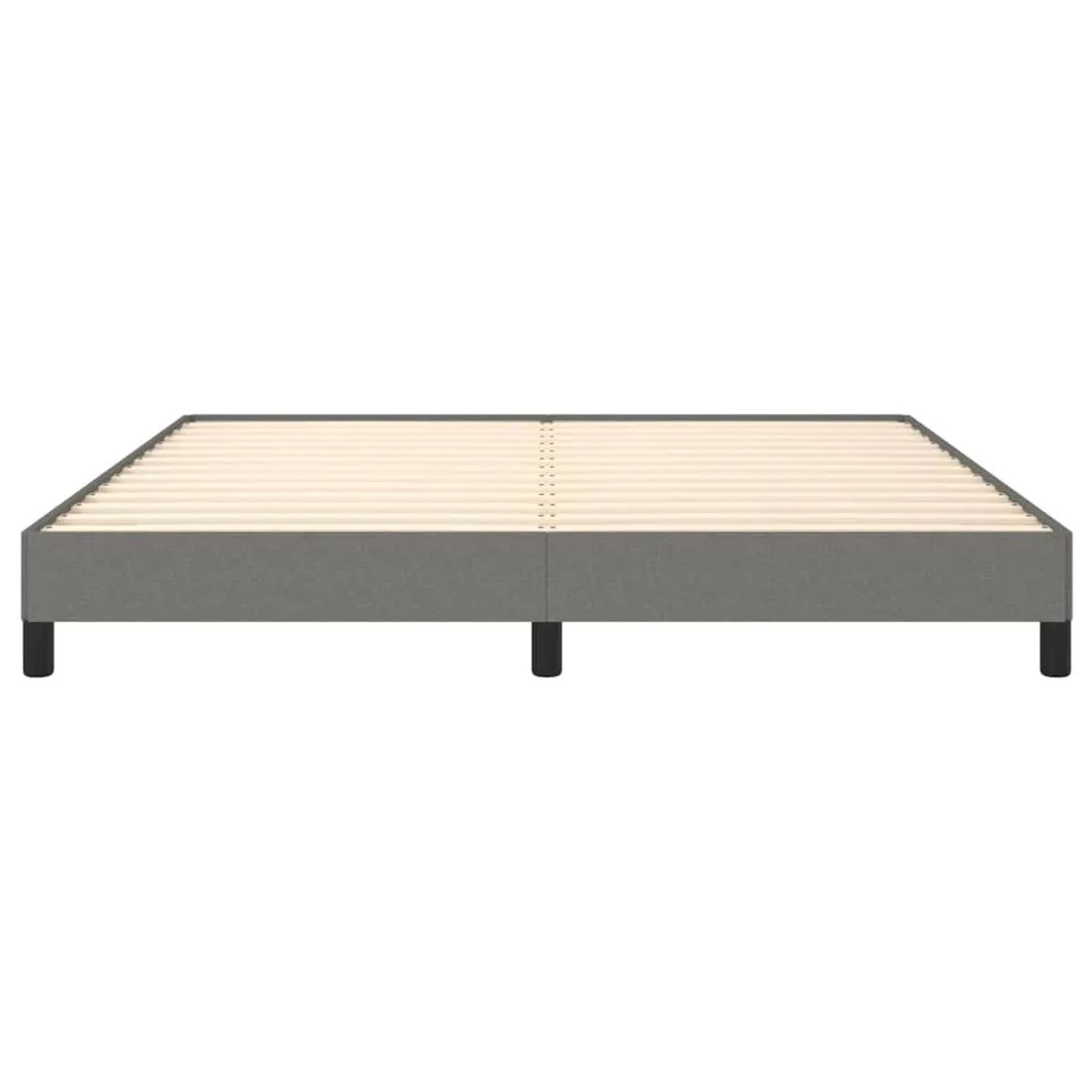 Dunkelgraues Stoff-Bettgestell 160x200 cm mit Lattenrost und Füßen.