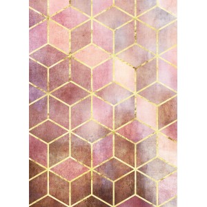 Komar Wandbild Mosaik Rosso (50x70 cm) mit rosa-braunen Würfeln und goldenen Linien.