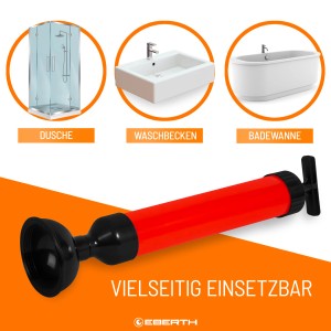 EBERTH Rohrreinigungspumpe für Waschbecken, Dusche und Badewanne, rot/schwarz.