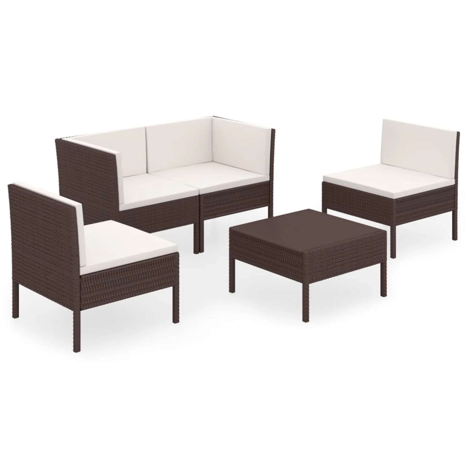 vidaXL 5-tlg Garten-Lounge-Set mit Auflagen Poly Rattan Braun Modell 12