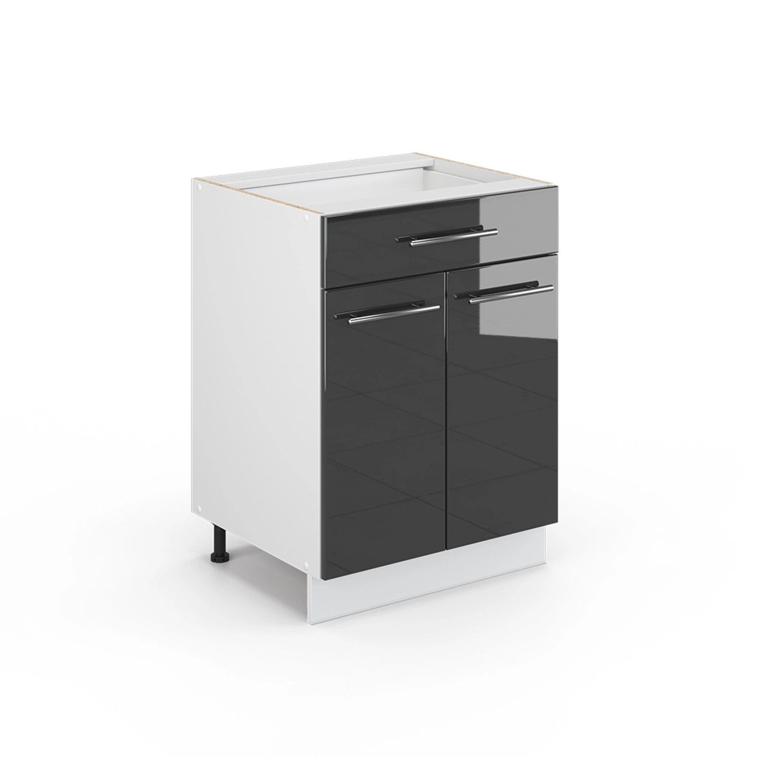 Vicco Küchenunterschrank Fame-Line Anthrazit Hochglanz/Weiß 60 cm mit Schublade ohne Arbeitsplatte