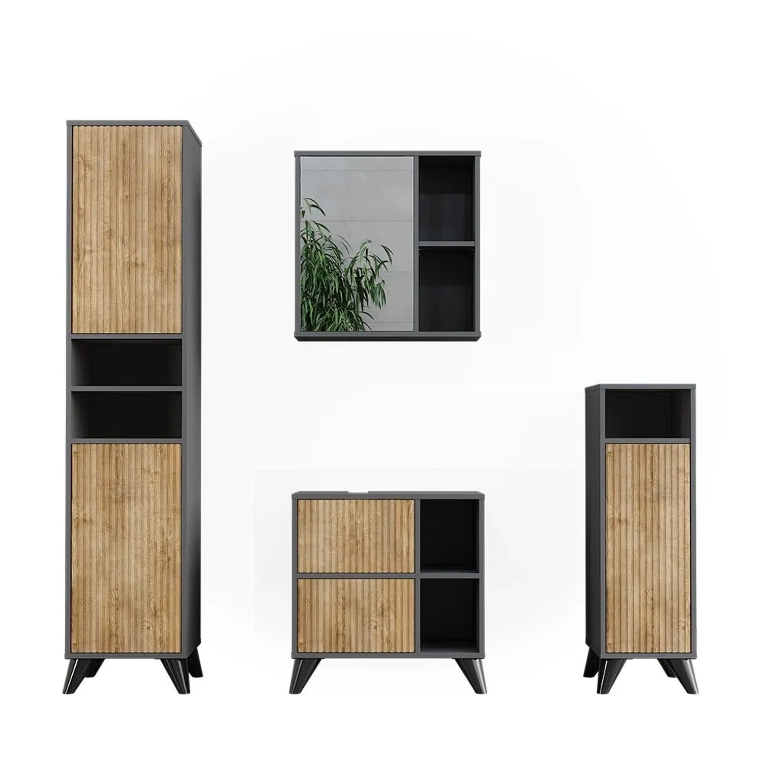 Vicco Badmöbel-Set Leano Anthrazit/Goldkraft Eiche 60 x 62 4-teilig