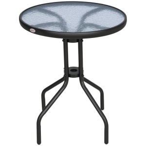 Outsunny Gartentisch Metall Sicherheitsglas Kunststoff Schwarz Ø60 x H70 cm