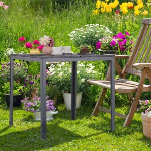Relaxdays Gartentisch Kunststoff Stahl Grau Holzoptik 74 cm x 78 cm x 78 cm 9,2 kg