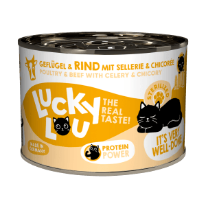 Lucky Lou Katzen-Nassfutter Sterilized Geflügel & Rind, 200g Dose.