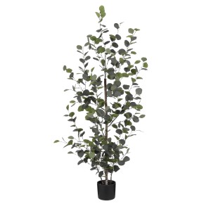 Grüne Mica Decorations Eukalyptus Kunstpflanze, 150 cm hoch, im schwarzen Topf.