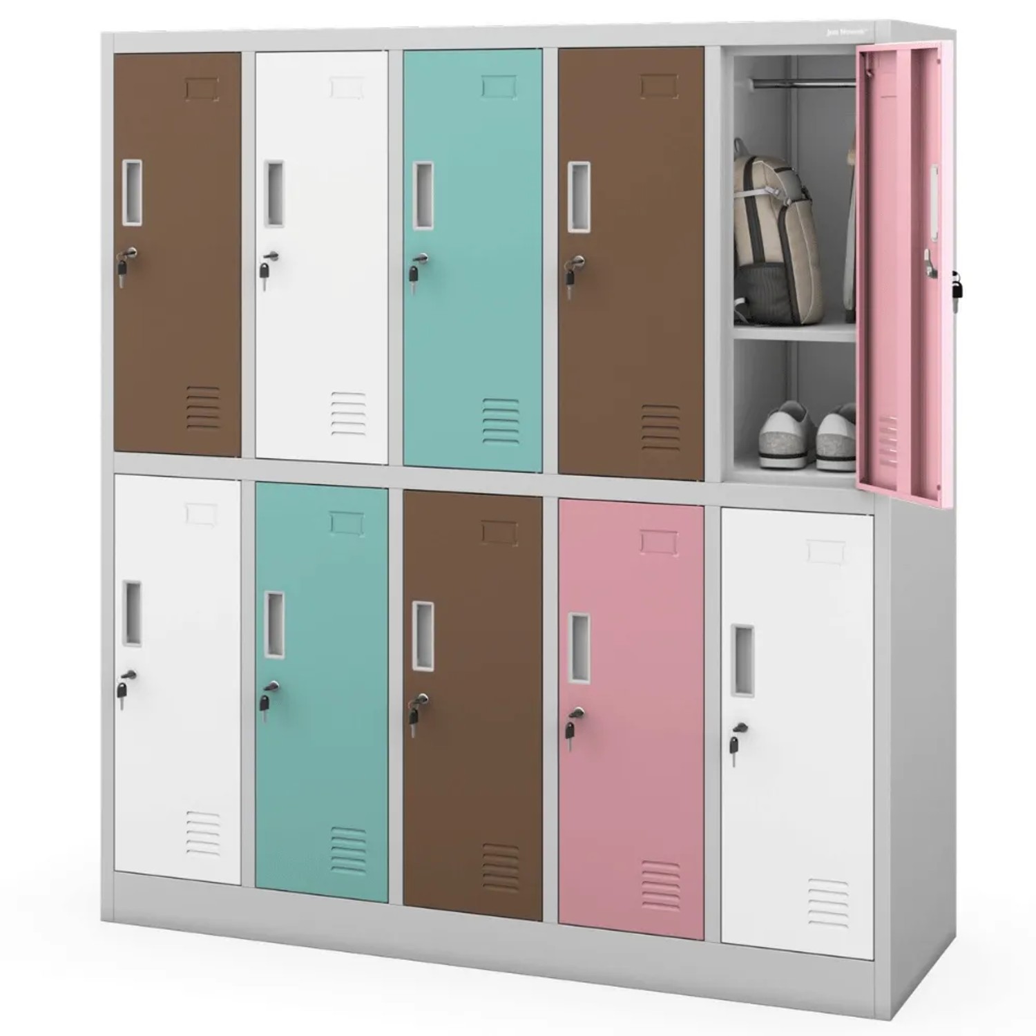 JAN NOWAK Umkleideschrank Spind BARTUS 10 Abteile 150 x 136 x 45 cm Pastellfarben