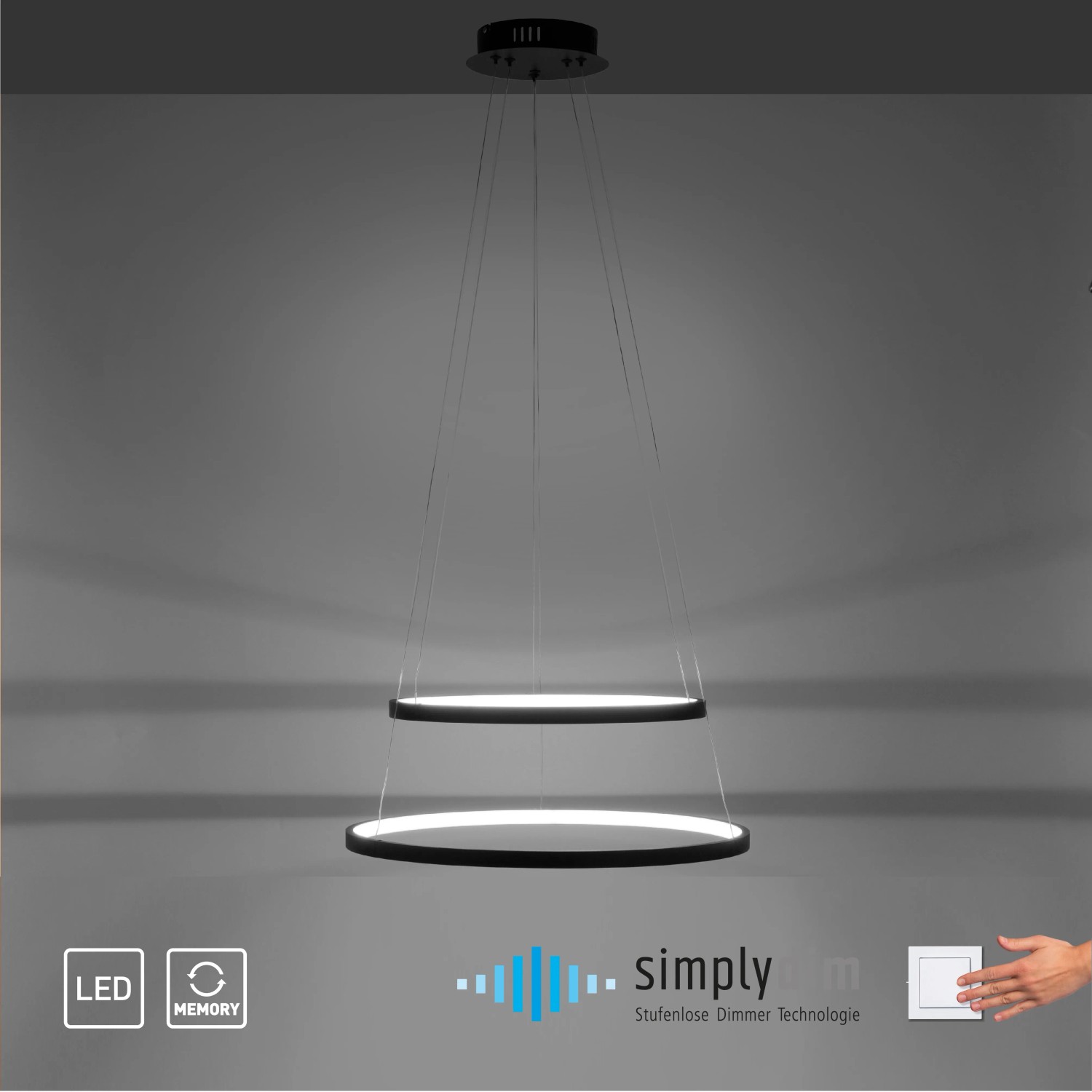 Moderne LED Pendelleuchte Circle in Anthrazit, Ø 50 cm. Design-Lampe mit warmweißem Licht für Wohnraum.