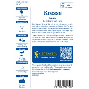 Kiepenkerl Kresse Krause Samenpackung: Schnellwachsende Kresse für Salate und Frühjahrskuren.