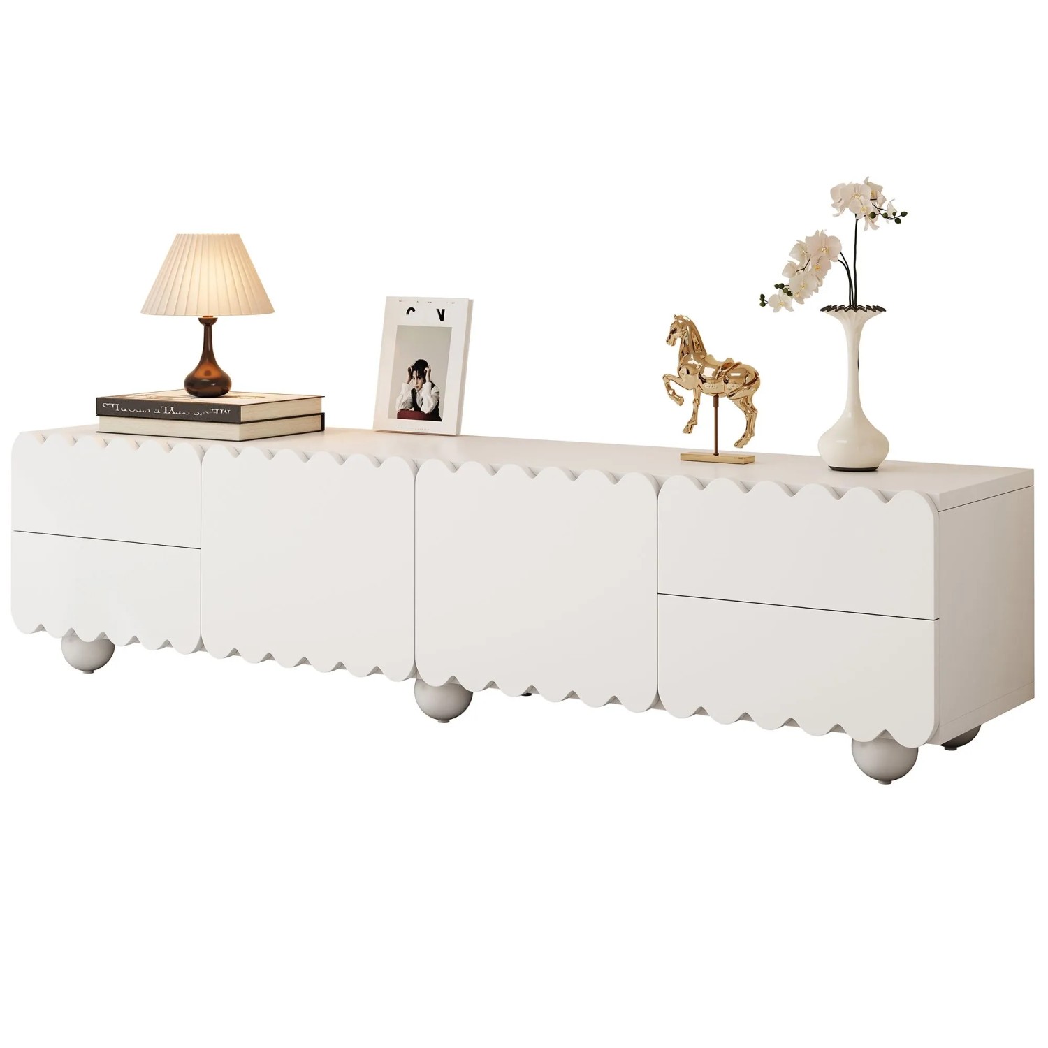 okwish TV-Schrank mit Schubladen Stauraum Wohnzimmer 175x38x37cm Weiß