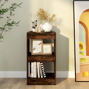 VidaXL Bücherregal/Raumteiler in Räuchereiche, 72cm hoch. Wandregal mit drei Fächern für Bücher und Deko.