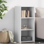 Weißes Sideboard aus Holzwerkstoff mit 3 offenen Fächern. Modernes Wohnzimmerschrank-Regal für Bücher und Deko.