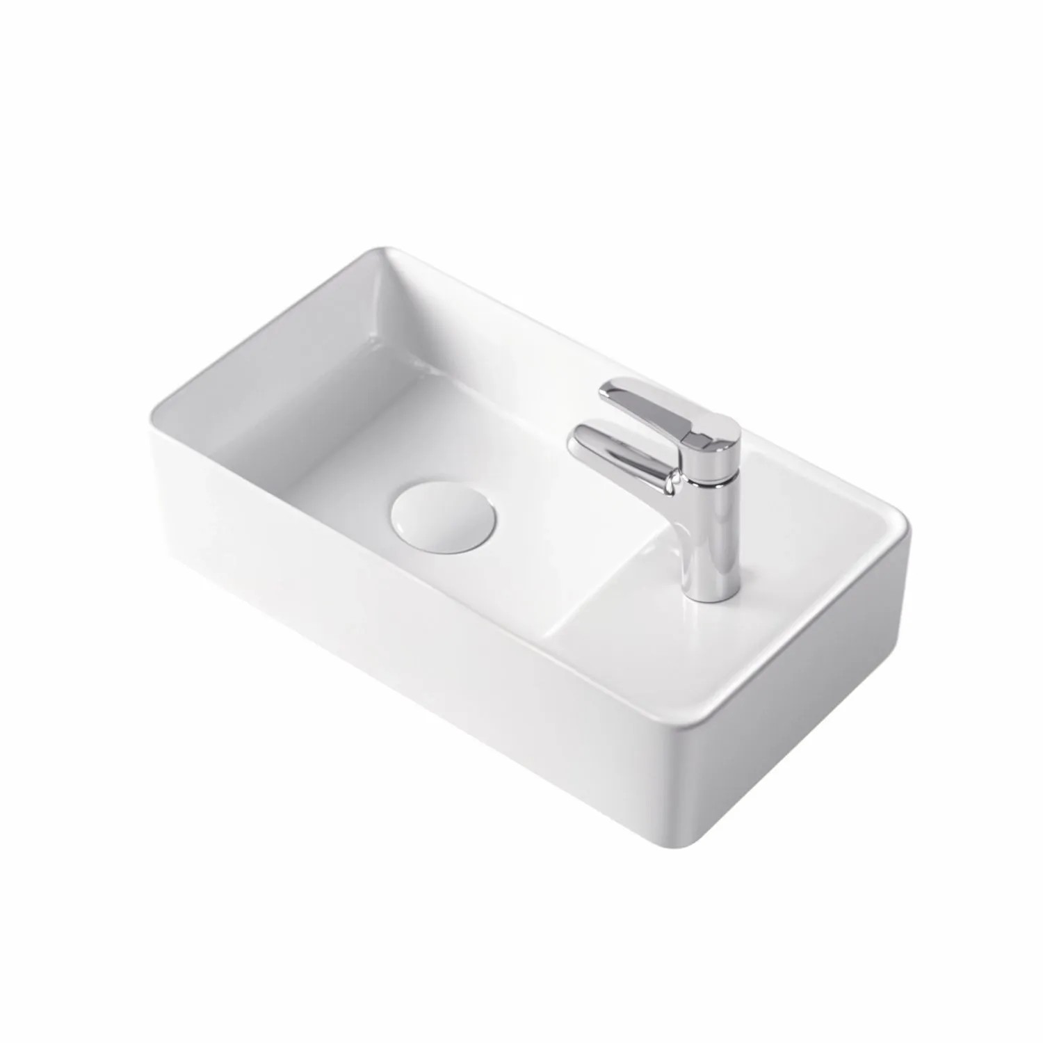 Stilform Gäste WC Waschbecken SOHO 2.0 in 46 x 25 x 12 cm aus Feinster Keramik für Wandmontage oder als Aufsatzwaschbecken mit Hahnloch