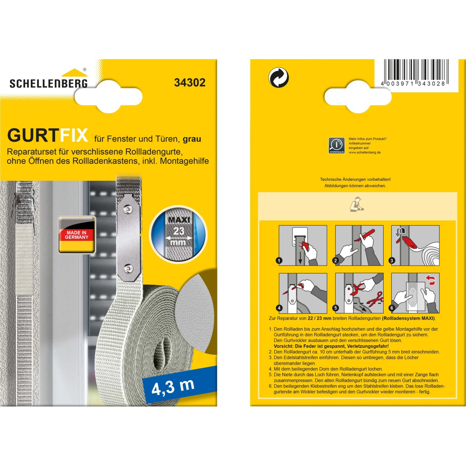 Schellenberg Gurtfix Reparaturset Maxi 23 mm, grau, für Rollladenreparaturen ohne Kastenöffnung.