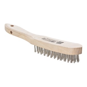 LUX Drahtbürste, 4-reihig, rostfrei, mit Holzgriff zum Reinigen und Entrosten von Oberflächen.