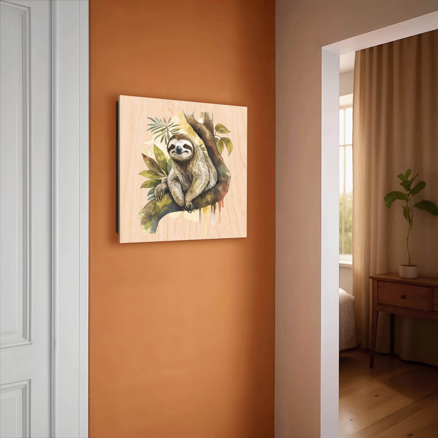 Schwarzer Banjado Schlüsselkasten mit Faultier Motiv auf Holzfront, 30x30cm, 50 Haken.