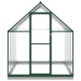 Grünes vidaXL Gewächshaus mit transparenten Polycarbonatplatten, Aluminiumrahmen und Fundamentrahmen.