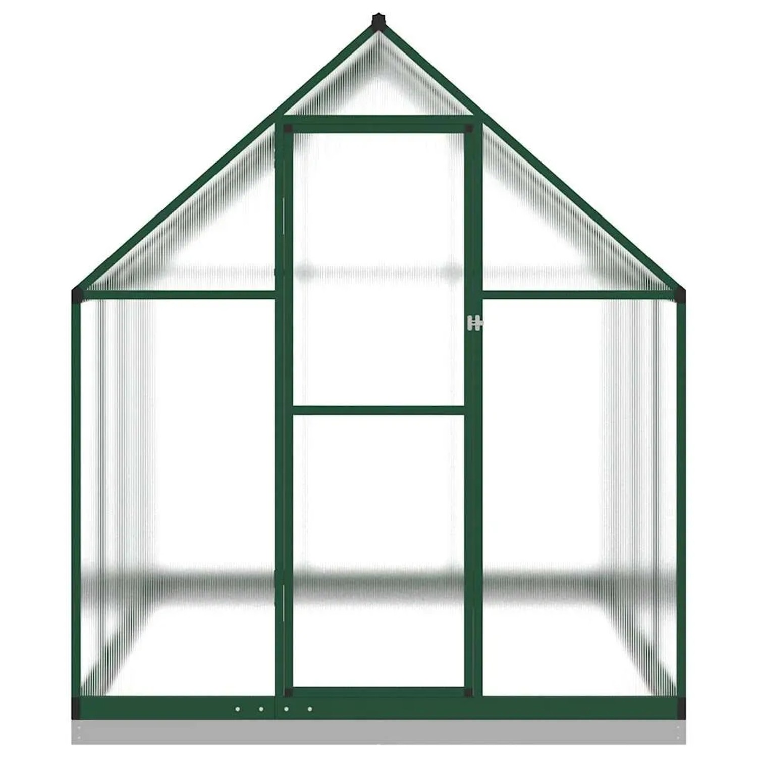 Grünes vidaXL Gewächshaus mit transparenten Polycarbonatplatten, Aluminiumrahmen und Fundamentrahmen.