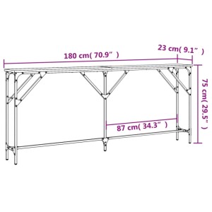 vidaXL Konsolentisch Räuchereiche, 180x23x75 cm, Holzwerkstoff und Metall, Maßeinteilung