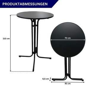Chefgastro Stehtisch, rund, schwarz, klappbar, mit Hussen. Maße: 110x70cm. Ideal für Garten, Party.